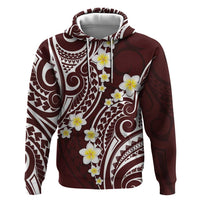 Plumeria With Oxblood Polynesian Tattoo Pattern Zip Hoodie LT05 Pullover Hoodie Red - Polynesian Pride