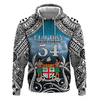 Personalised Happy 54th Fiji Day Hoodie Forever Fiji With Tapa Tribal Pattern LT05 Pullover Hoodie Blue - Polynesian Pride