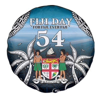 Happy 54th Fiji Day Spare Tire Cover Forever Fiji With Tapa Tribal Pattern