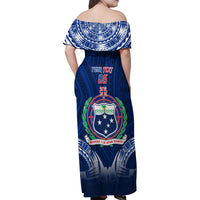 Custom Samoa Rugby Family Matching Off Shoulder Maxi Dress and Hawaiian Shirt World Cup 2023 Coat Of Arms With Polynesian Pattern LT05 - Polynesian Pride