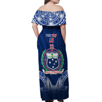 Custom Samoa Rugby Off Shoulder Maxi Dress World Cup 2023 Coat Of Arms With Polynesian Pattern LT05 - Polynesian Pride
