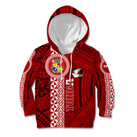 Tonga Rugby Kid Hoodie World Cup 2023 Coat Of Arms Ngatu Pattern LT05 Hoodie Red - Polynesian Pride