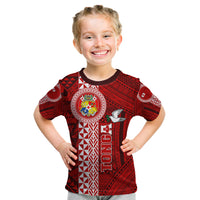 Tonga Rugby Kid T Shirt World Cup 2023 Coat Of Arms Ngatu Pattern LT05 Red - Polynesian Pride