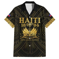 Haiti 1804 Family Matching Off Shoulder Short Dress and Hawaiian Shirt Polynesian Gold Neg Maron