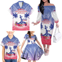 Personalised Haiti Independence Day Family Matching Off The Shoulder Long Sleeve Dress and Hawaiian Shirt Neg Maron Polynesian Style LT05