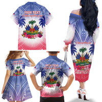 Personalised Haiti Independence Day Family Matching Off The Shoulder Long Sleeve Dress and Hawaiian Shirt Neg Maron Polynesian Style LT05