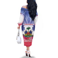 Personalised Haiti Independence Day Family Matching Off The Shoulder Long Sleeve Dress and Hawaiian Shirt Neg Maron Polynesian Style LT05