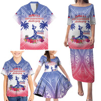 Personalised Haiti Independence Day Family Matching Puletasi and Hawaiian Shirt Neg Maron Polynesian Style LT05