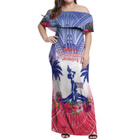 Personalised Haiti Independence Day Off Shoulder Maxi Dress Neg Maron Polynesian Style LT05 Women Blue - Polynesian Pride
