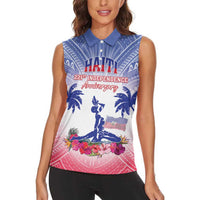 Personalised Haiti Independence Day Women Sleeveless Polo Shirt Neg Maron Polynesian Style