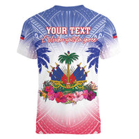 Personalised Haiti Independence Day Women V-Neck T-Shirt Neg Maron Polynesian Style LT05