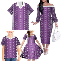 Purple Samoa Malu Tattoo Inspired Family Matching Off The Shoulder Long Sleeve Dress and Hawaiian Shirt - Polynesian Pride