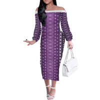 Purple Samoa Malu Tattoo Inspired Family Matching Off The Shoulder Long Sleeve Dress and Hawaiian Shirt - Polynesian Pride