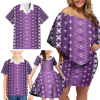 Purple Samoa Malu Tattoo Inspired Family Matching Off Shoulder Short Dress and Hawaiian Shirt LT05 - Polynesian Pride