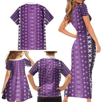 Purple Samoa Malu Tattoo Inspired Family Matching Short Sleeve Bodycon Dress and Hawaiian Shirt - Polynesian Pride
