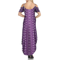 Purple Samoa Malu Tattoo Inspired Family Matching Summer Maxi Dress and Hawaiian Shirt LT05 - Polynesian Pride