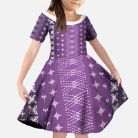 Purple Samoa Malu Tattoo Inspired Family Matching Tank Maxi Dress and Hawaiian Shirt LT05 Daughter's Dress Purple - Polynesian Pride