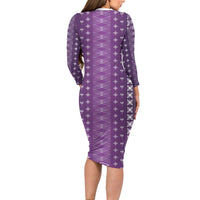 Purple Samoa Malu Tattoo Inspired Long Sleeve Bodycon Dress LT05 - Polynesian Pride