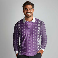 Purple Samoa Malu Tattoo Inspired Long Sleeve Polo Shirt - Polynesian Pride