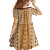 Beige Samoa Malu Tattoo Inspired Family Matching Off The Shoulder Long Sleeve Dress and Hawaiian Shirt - Polynesian Pride