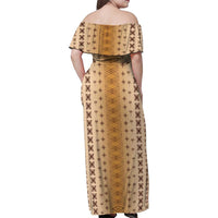 Beige Samoa Malu Tattoo Inspired Family Matching Off Shoulder Maxi Dress and Hawaiian Shirt - Polynesian Pride