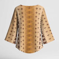 Beige Samoa Malu Tattoo Inspired Kimono Sleeve Blouse - Polynesian Pride