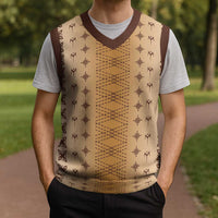 Beige Samoa Malu Tattoo Inspired Christmas Knitted V-Neck Vest - Polynesian Pride