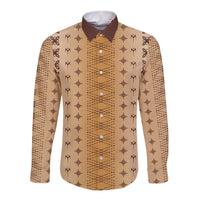 Beige Samoa Malu Tattoo Inspired Long Sleeve Button Shirt - Polynesian Pride