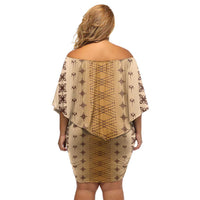 Beige Samoa Malu Tattoo Inspired Off Shoulder Short Dress - Polynesian Pride