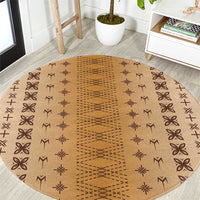 Beige Samoa Malu Tattoo Inspired Round Carpet - Polynesian Pride