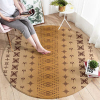 Beige Samoa Malu Tattoo Inspired Round Carpet - Polynesian Pride