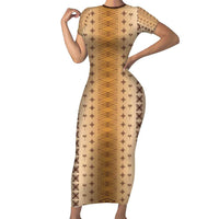 Beige Samoa Malu Tattoo Inspired Short Sleeve Bodycon Dress - Polynesian Pride