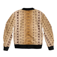 Beige Samoa Malu Tattoo Inspired Sleeve Zip Bomber Jacket LT05 - Polynesian Pride