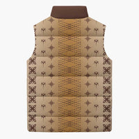 Beige Samoa Malu Tattoo Inspired Sleeveless Puffer Jacket - Polynesian Pride