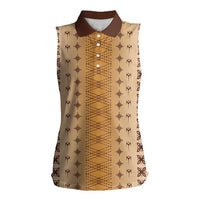 Beige Samoa Malu Tattoo Inspired Women Sleeveless Polo Shirt - Polynesian Pride