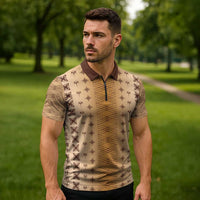 Beige Samoa Malu Tattoo Inspired Zipper Polo Shirt - Polynesian Pride