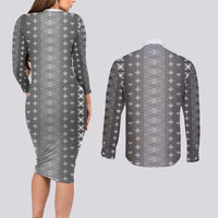 Black Samoa Malu Tattoo Inspired Couples Matching Long Sleeve Bodycon Dress and Long Sleeve Button Shirt LT05 - Polynesian Pride