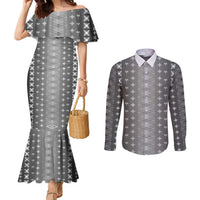 Black Samoa Malu Tattoo Inspired Couples Matching Mermaid Dress and Long Sleeve Button Shirt LT05 Black - Polynesian Pride