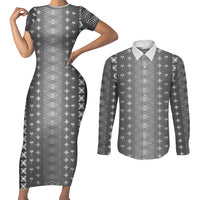 Black Samoa Malu Tattoo Inspired Couples Matching Short Sleeve Bodycon Dress and Long Sleeve Button Shirt LT05 Black - Polynesian Pride
