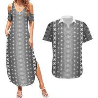 Black Samoa Malu Tattoo Inspired Couples Matching Summer Maxi Dress and Hawaiian Shirt - Polynesian Pride