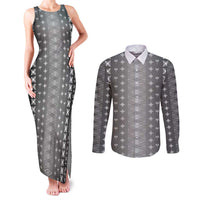 Black Samoa Malu Tattoo Inspired Couples Matching Tank Maxi Dress and Long Sleeve Button Shirt LT05 Black - Polynesian Pride
