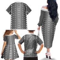 Black Samoa Malu Tattoo Inspired Family Matching Off The Shoulder Long Sleeve Dress and Hawaiian Shirt - Polynesian Pride