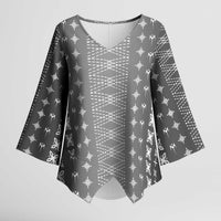 Black Samoa Malu Tattoo Inspired Kimono Sleeve Blouse - Polynesian Pride