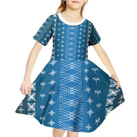 Blue Samoa Malu Tattoo Inspired Kid Short Sleeve Dress - Polynesian Pride