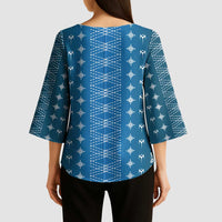 Blue Samoa Malu Tattoo Inspired Kimono Sleeve Blouse - Polynesian Pride