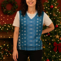 Blue Samoa Malu Tattoo Inspired Christmas Knitted V-Neck Vest - Polynesian Pride