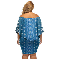 Blue Samoa Malu Tattoo Inspired Off Shoulder Short Dress - Polynesian Pride