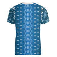 Blue Samoa Malu Tattoo Inspired Women V-Neck T-Shirt LT05 - Polynesian Pride