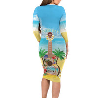 Hawaiian Ukulele Long Sleeve Bodycon Dress Sound Of Happiness