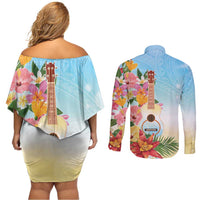 National Ukulele Day Couples Matching Off Shoulder Short Dress and Long Sleeve Button Shirt Tropical Vibe LT05 - Polynesian Pride